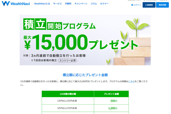 ウェルスナビの積立キャンペーンサイト